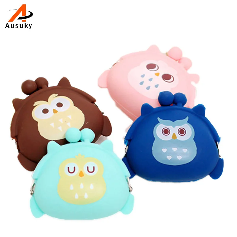 Симпатичный силиконовый кошелек карамельного цвета с совой резиновый для карт