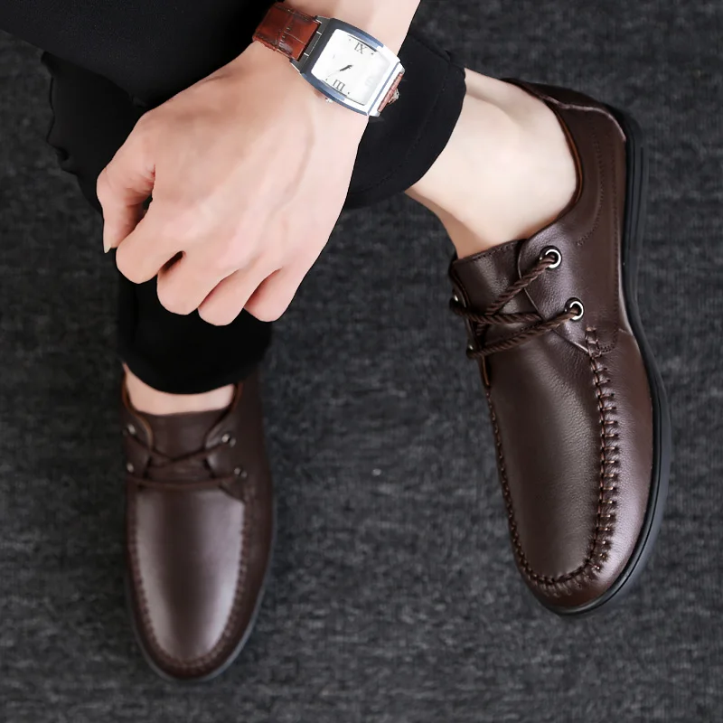 2021 New Spring Summer Men's Shoes Casual Breathable Platform Man Leather Genuine Classic Brown Black Hollow For Men | Обувь
