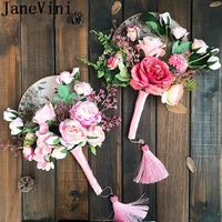 janevini fleur 2019 blush pink bride fan wedding bridal flower bouquets wedding chinese ancient artificial rose bridal hand fans