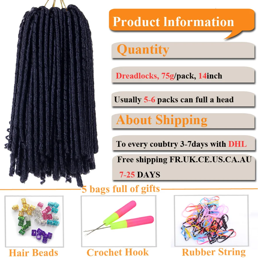 

FALEMEI 14inch Dreadlocks Crochet Braid Hair Extensions 30stands 70g Soft Dread Hairstyles Black Synthetic Crochet Reggae Hair