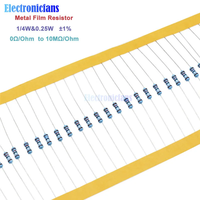 100 шт. 1/4W 0,25 W 0~ 10 м Ом 1% металлического пленочного резистора 100R 220R 1K 1,5 K 2,2 K 4,7 K 10K 22K 47K 100 к 100 220 220 Ом 1 м сопротивление