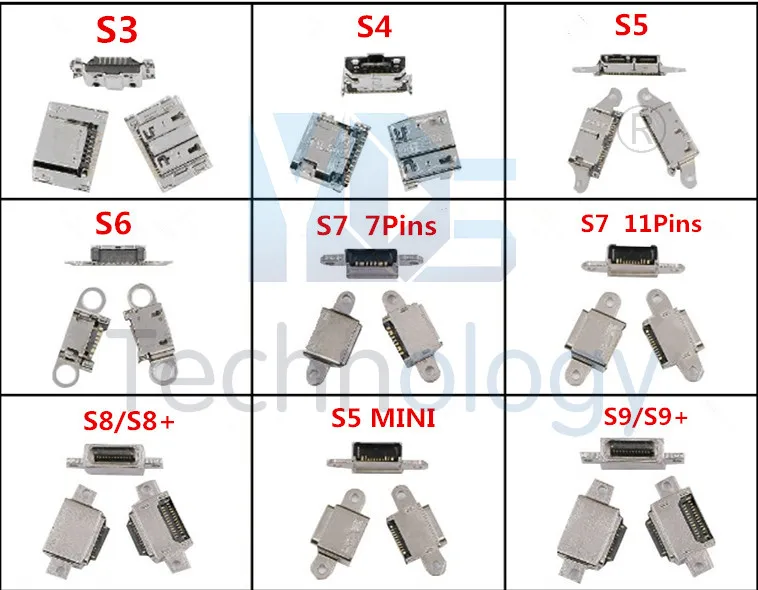 Оригинальный новый разъем Micro USB для зарядки питания Samsung Galaxy S3 S4 S5 S6 S7 7pin 11pin S8 S9 S10