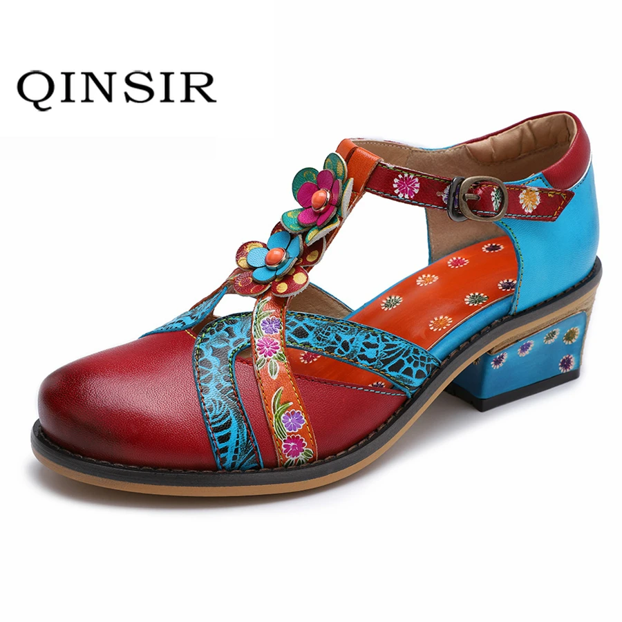 

Women Genuine Leather Oxford Sandals Pumps Shoes Vintage Lady Shoes for Women Retro Red Mary Jane Shoes Woman Summer Spring