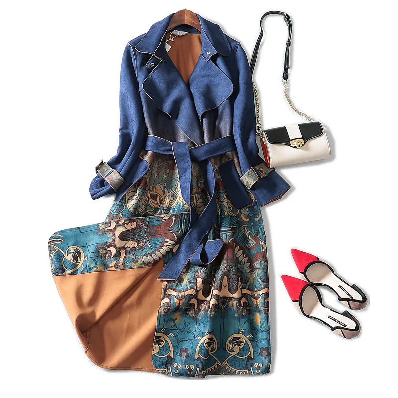 Женский замшевый Тренч с длинным рукавом элегантная ветровка большого размера