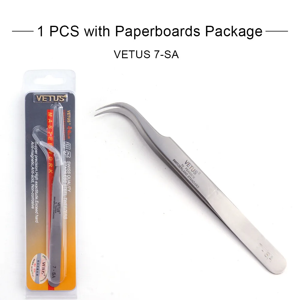 7-SA Paperboards Пинцет для бровей VETUS 6A-SA из нержавеющей стали, точный Пинцет для наращивания ресниц, пинцет для объема ресниц, щипцы, косметические щипцы - Цвет: 7-SA Paperboards