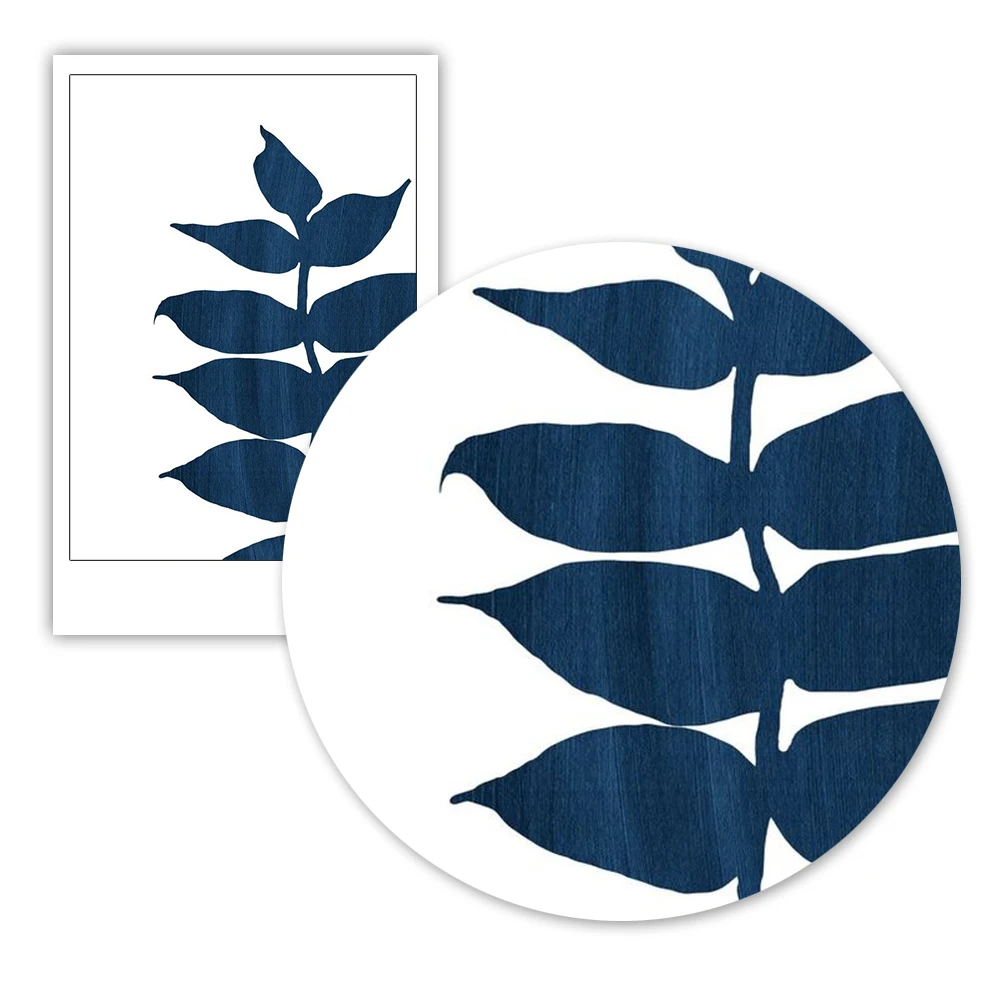 Черно-белые темно-синие листья пальмы современный минималистичный