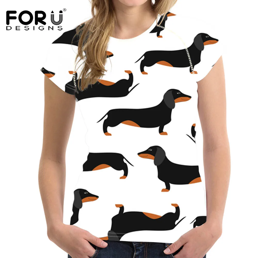 

FOURDEIGNS Black and White Dog Dachshund T-shirt Women 2021 Summer New Short Sleeve Concise Pullovers Casual Feminine Shirts Top