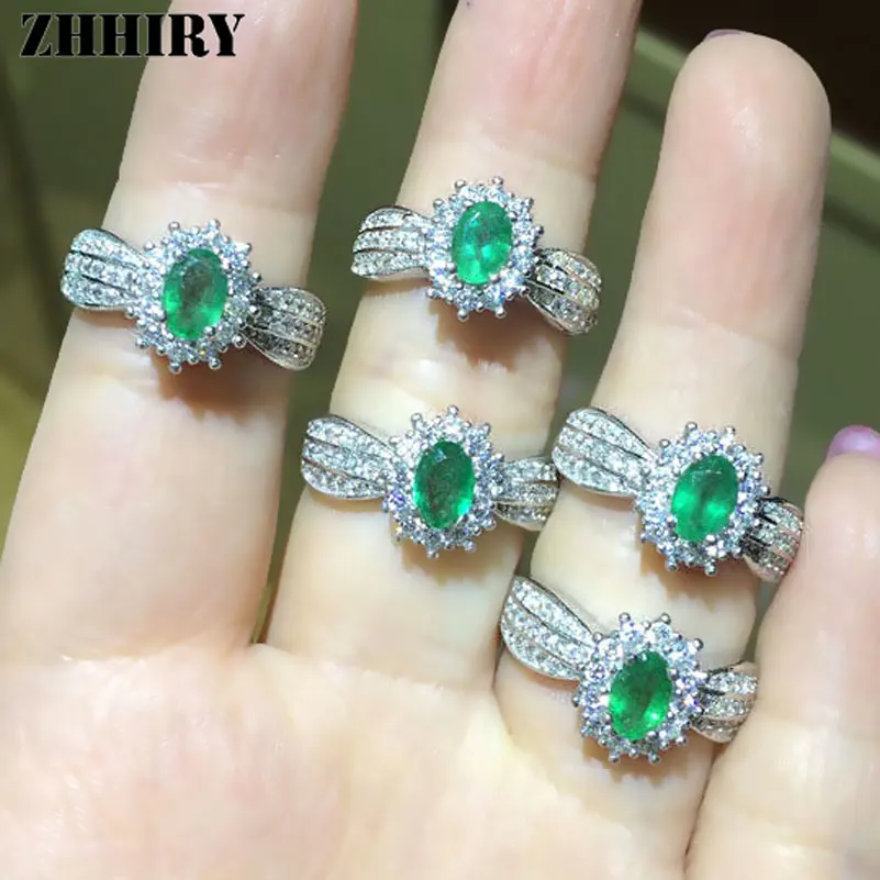 ZHHIRY натуральный изумруд драгоценный камень кольцо 925 стерлингового серебра обрачальные кольца, помолвка жены Изящные женские ювелирные изделия Королевский благородный