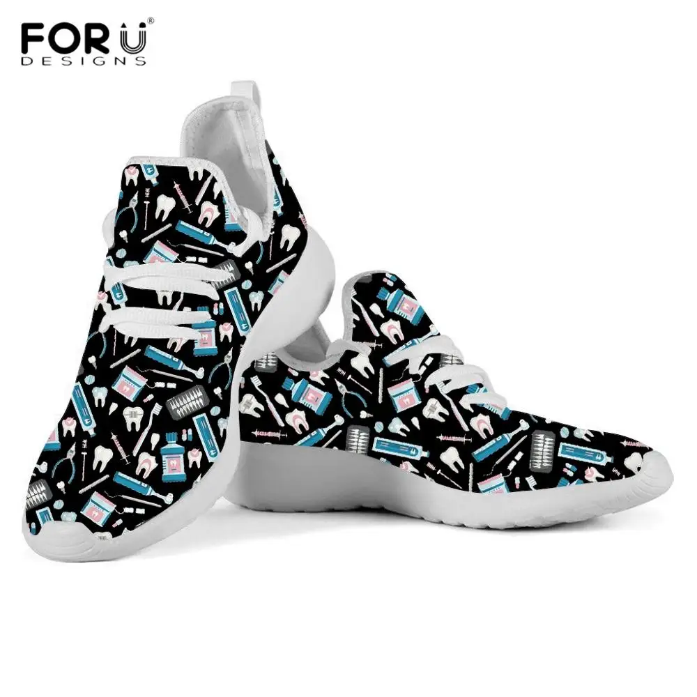 FORUDESIGNS/мультфильм зуб/стоматология/Стоматологические Инструменты печати туфли на плоской подошве женские весна/осень легкие женские сетки вязаные кроссовки