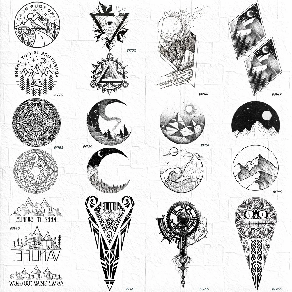 

VANKIRS Fashion Men Neck Moon Tattoos Fake Stickers Triangle Eye Peak Tatoos Temporary Women Arm Art Henna Totem Tattoo Fake DIY