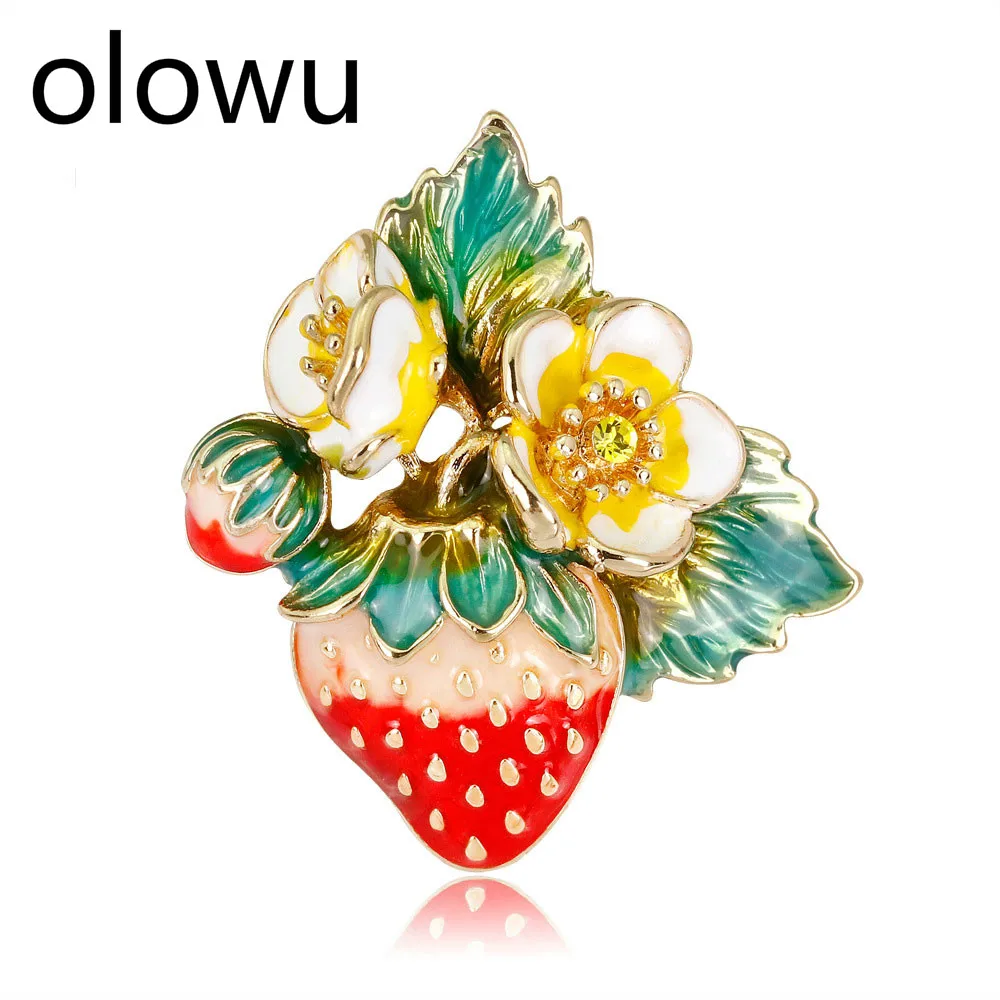 Olowu трендовая красная эмалированная брошь с клубничным растением для мужчин и