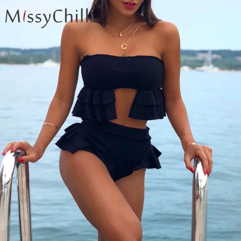 Женский винтажный купальник MissyChilli черный облегающий пуш-ап с открытой спиной и