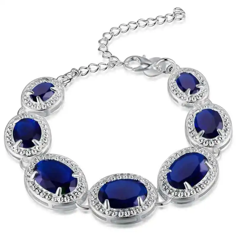 Dark Blue Wong Rain 925 пробы Серебряный Мистик Радуга Топаз изумруд драгоценный камень браслет на запястье хорошее ювелирное изделие подарок - Цвет камня: Dark Blue
