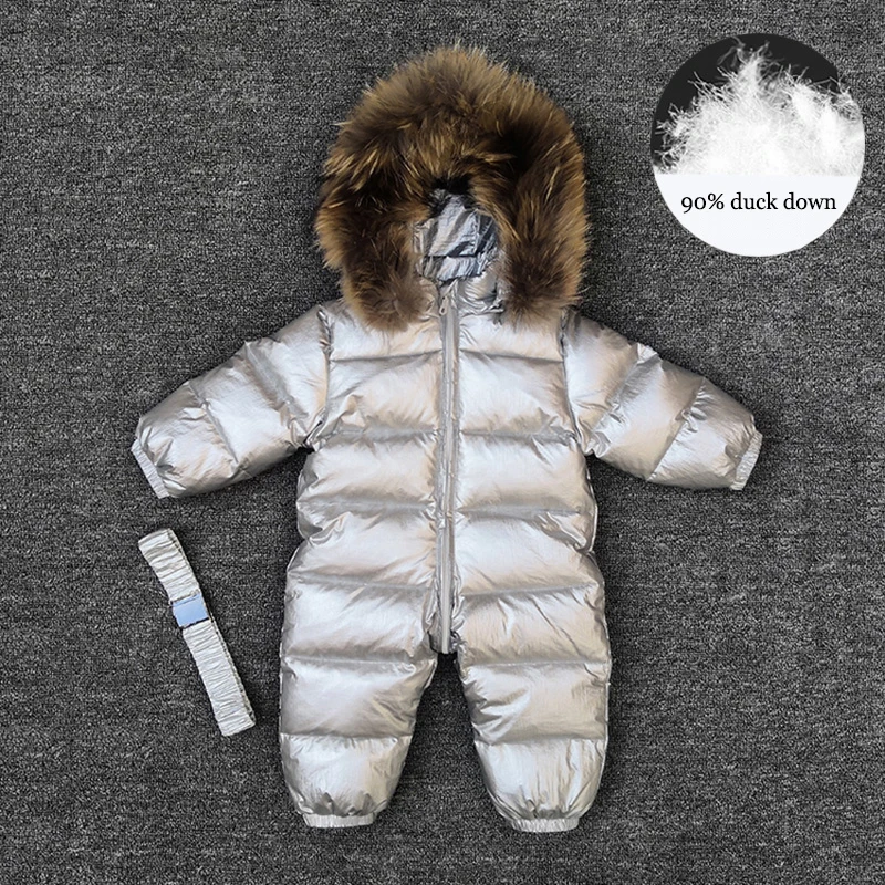 Baby Costume Jumpsuits Boys Girls Winter Overalls Duck Down Jumpsuit Baby Rompers Real Fur Collar Children Outerwear