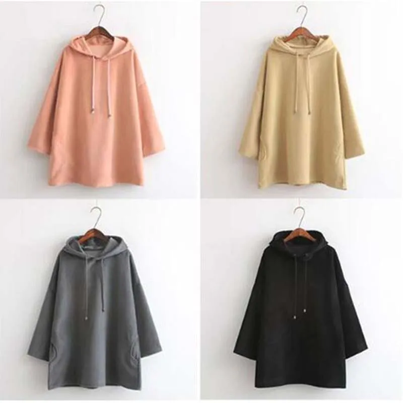 2019 длинные толстовки женские с капюшоном пуловер длинными рукавами Топы