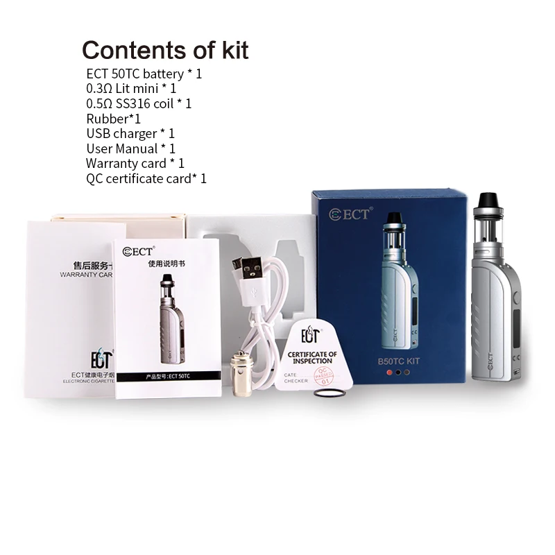 Электронная сигарета 100% оригинал комплект электронных сигарет ECT 50W TC BOX Mod Kit VAPORIZER