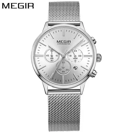 MEGIRTop Брендовые женские часы, женские мужские модные спортивные часы, женские роскошные часы с хронографом и сетчатым стальным ремешком, наручные часы, Reloj Mujer - Цвет: silver white women