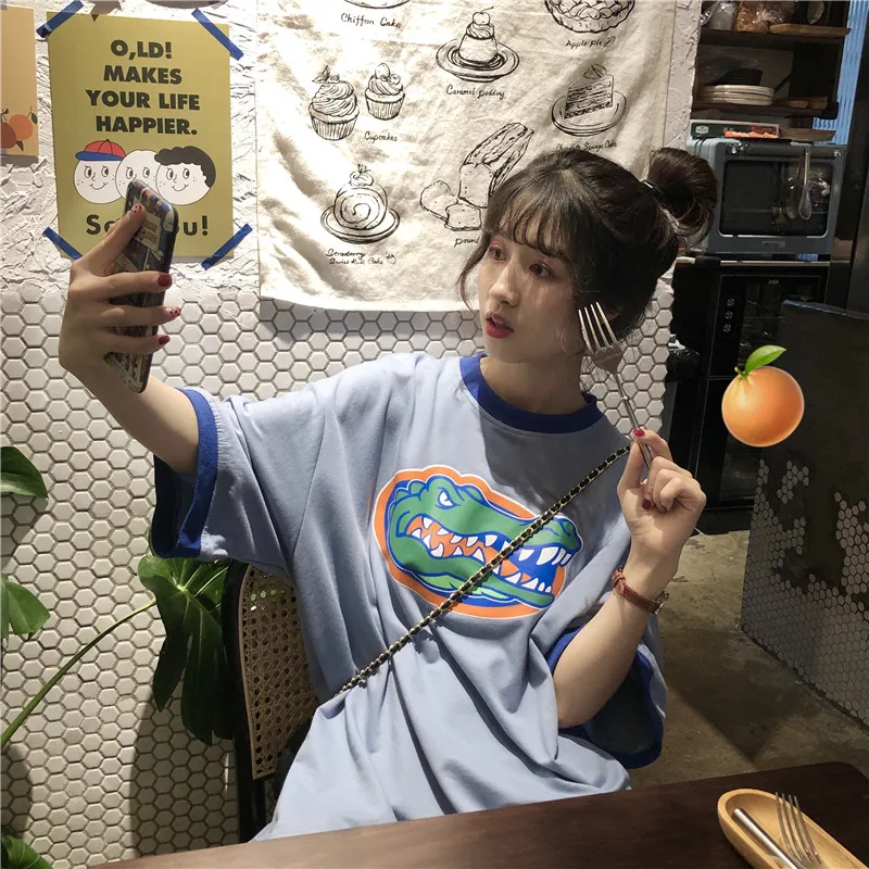 Модная летняя футболка женская одежда 2021 корейский стиль Ulzzang Harajuku с коротким