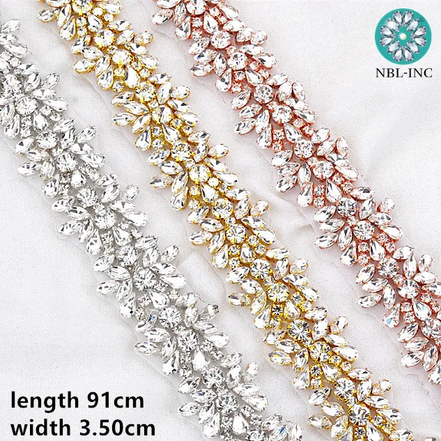 

(1PC)Luxury Crystal Rhinestone Applique Trim Silver Gold Bridal Dress Belt Wedding Trim iron On Sew on for wedding dress WDD0278