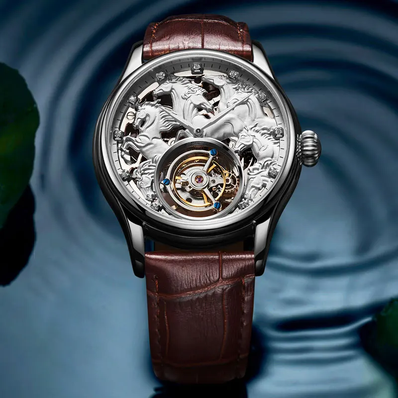 Модные механические часы со скелетом зодиака, мужские высококачественные Tourbillon, мужские водонепроницаемые наручные часы t 30m - Цвет: White gold