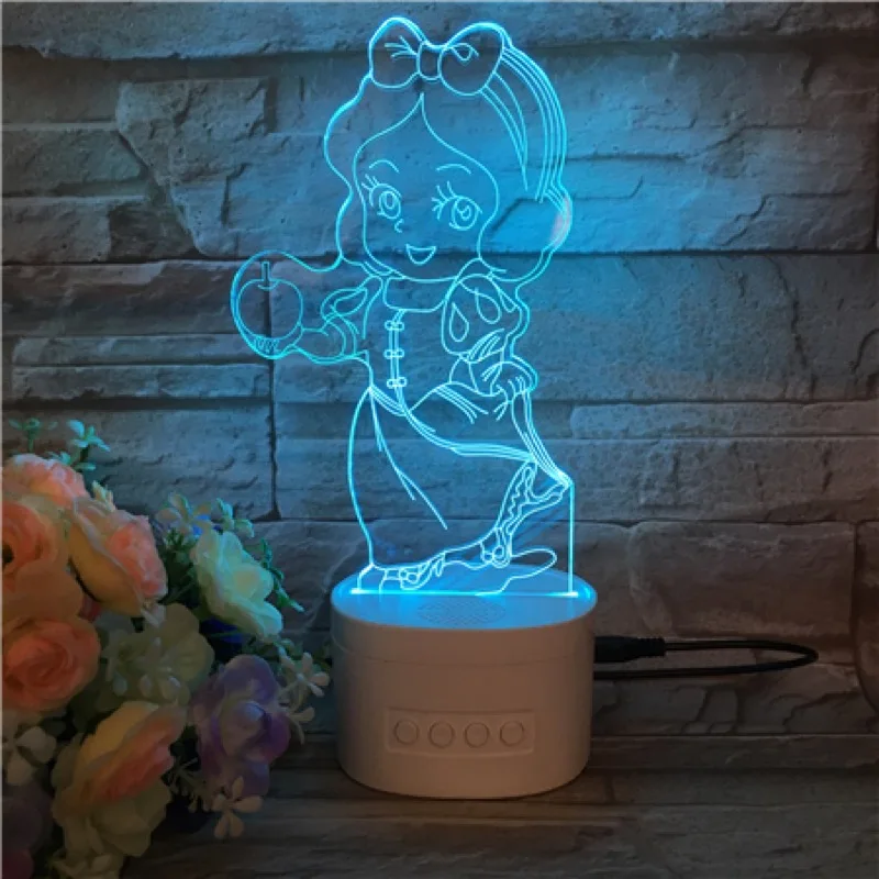 Usb светодиодный 3d-ночник Мультфильм Принцесса Королева Эльза Белоснежка Русалочка Микки фигурка медведя автономный bluetooth-динамик 3d лампа