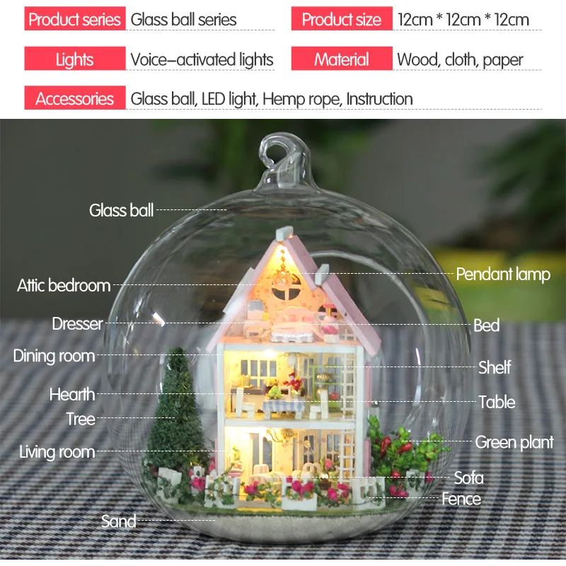 Деревянный дом сделай сам миниатюры с мебелью стеклянный шар Золушки замок