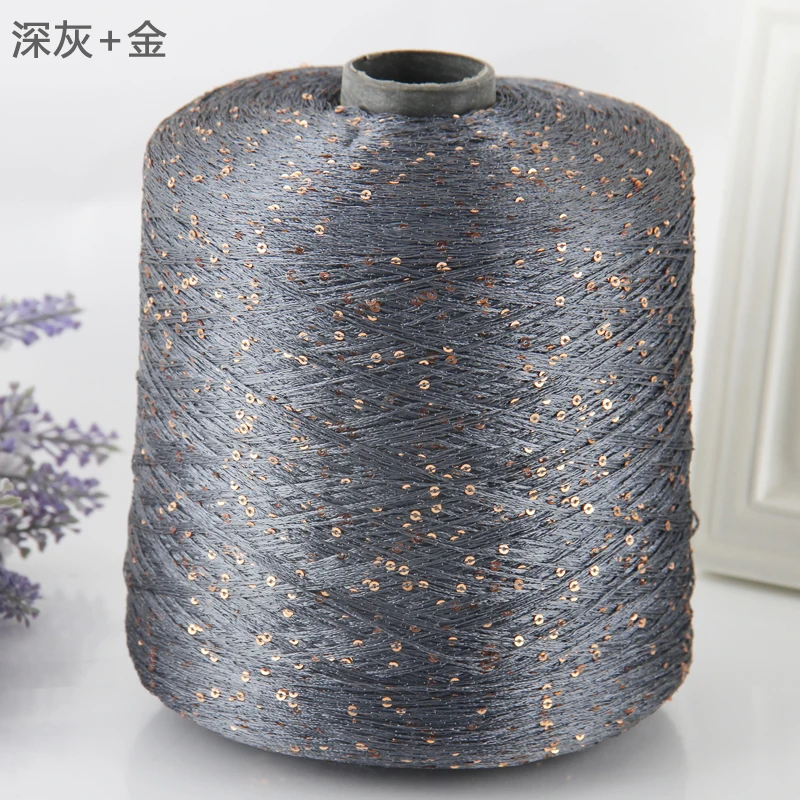 130 dark gray gold 500 г блестящая пряжа с блестками шерстяная игла с натуральными бусинами кружевная завязка с узлом пряжа для ручная вязка крючком нить для свитера ZL50 - Цвет: 130 dark gray gold