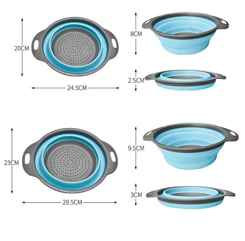 2 шт./компл. Складная Силиконовая корзина для мытья дуршлаг фруктов и овощей