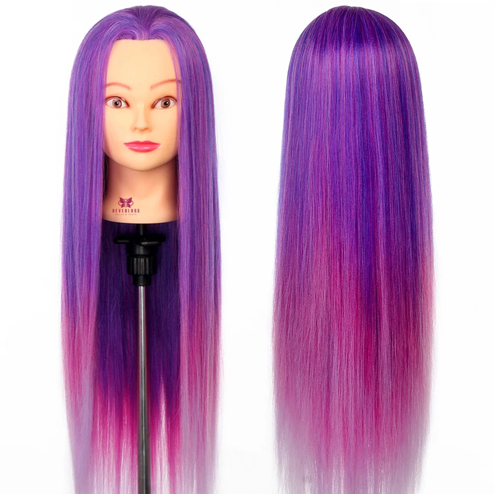 26'' Hair Braiding Head Doll Salon Training Purple Ombre Hairdressing Mannequin Synthetic Dummy + Clamp | Дом и сад
