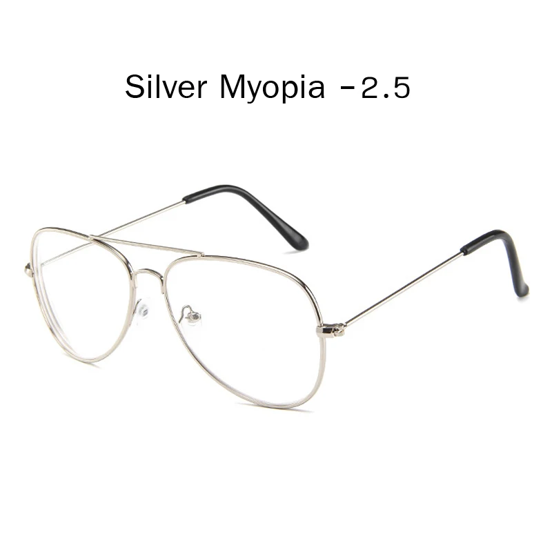 silver myopia 2.5 Zilead, металлические очки для близорукости, для женщин и мужчин, очки для пилота, близорукие, для вождения, близорукие-4,0, унисекс - Цвет оправы: silver myopia 2.5