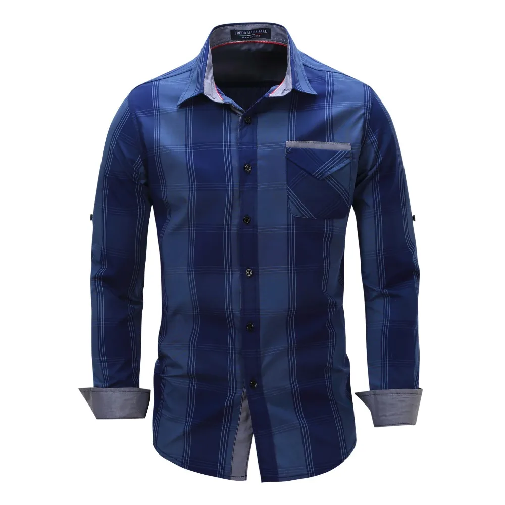 Новая мода мужские рубашки с длинным рукавом случайные бренд clothing fit полосатый