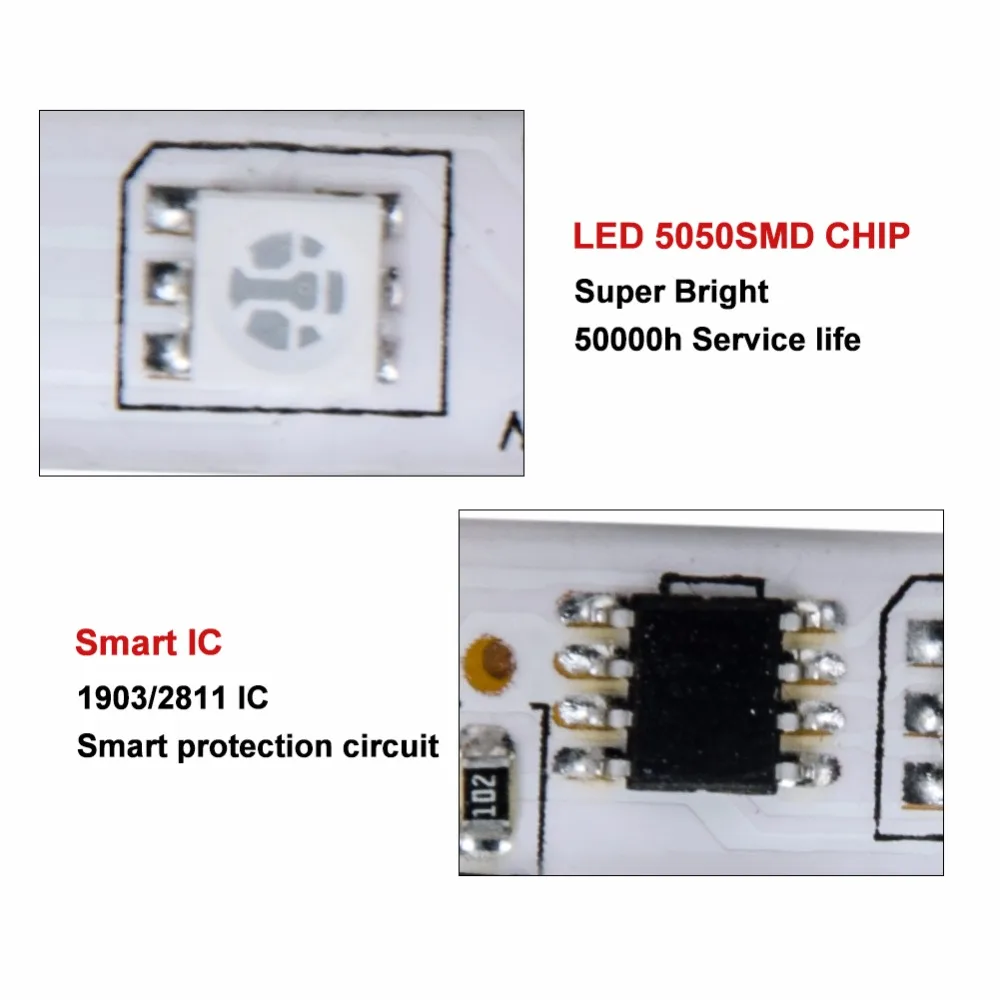 2811 IC 5050 RGB LED Strip Light 30 LEDs/m 1m 2m 5m IP65 With 17 Key Remote Controller 12V 3A Power Adapter TV Desktop Backlight | Лампы и