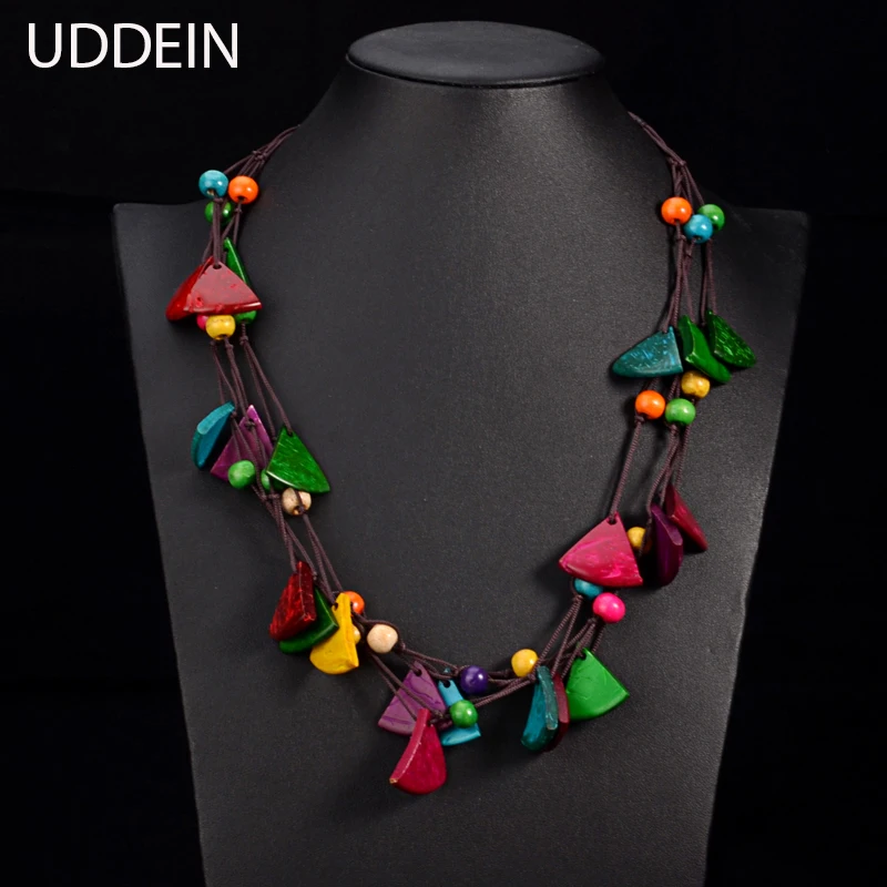 Оригинальное винтажное ожерелье ручной работы многослойное деревянное