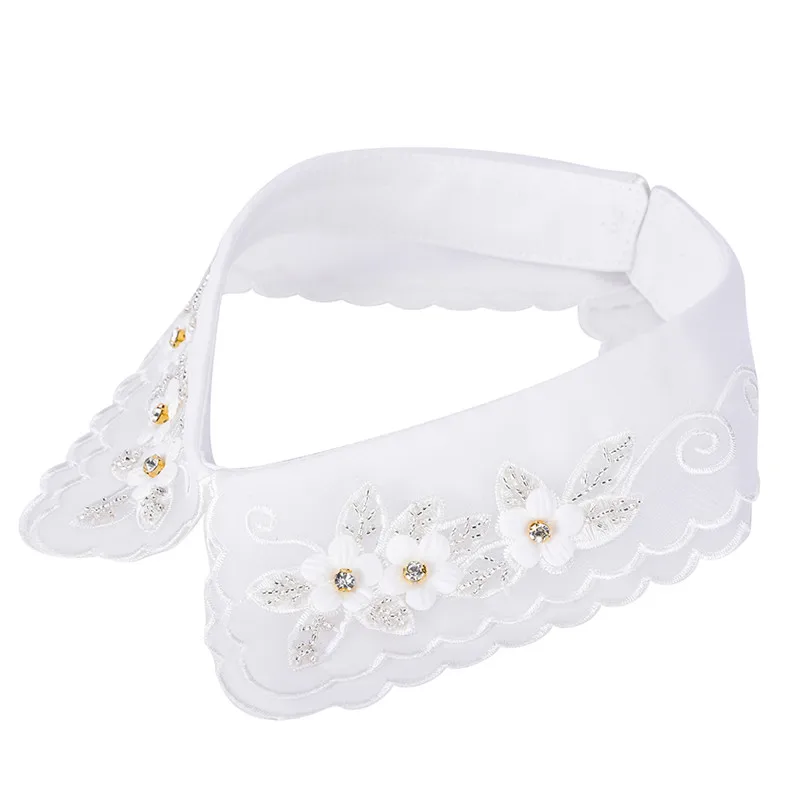 Lace Beaded Flower Necklace Choker All-Match Detachable Lapel False Collar Shirt Fake White Women Necklaces |