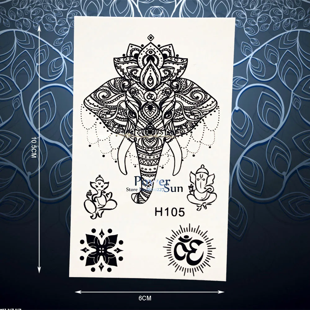 Черный тайский слон Бог Ганеша временные водостойкие наклейки для татуировки