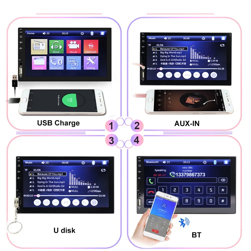 HD " Авторадио 2 din Автомобильная магнитола сенсорный экран Аудио Bluetooth Камера заднего вида MP3 MP5 мультимедийный плеер