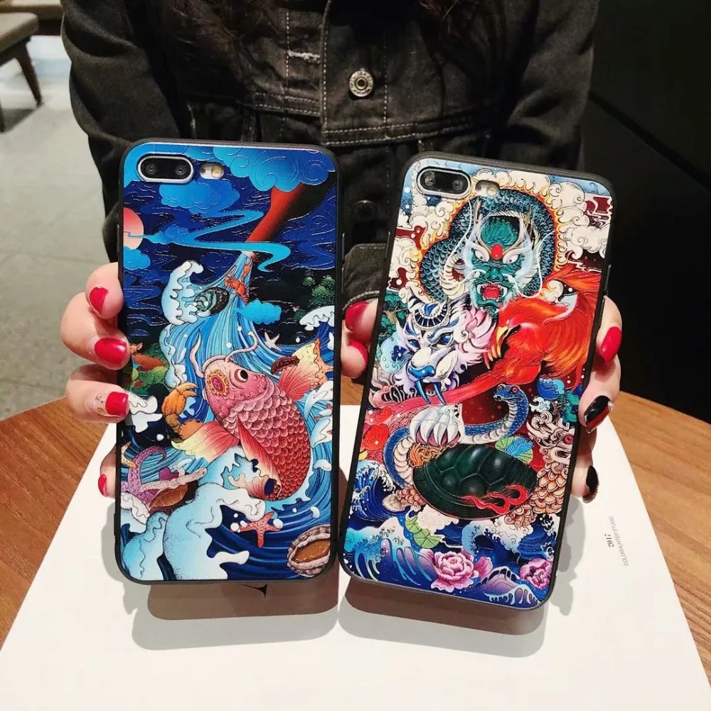 Чехол с 3D рельефом Koi Fish китайский дракон белый тигр чехол для Apple iPhone X XS XR TPU