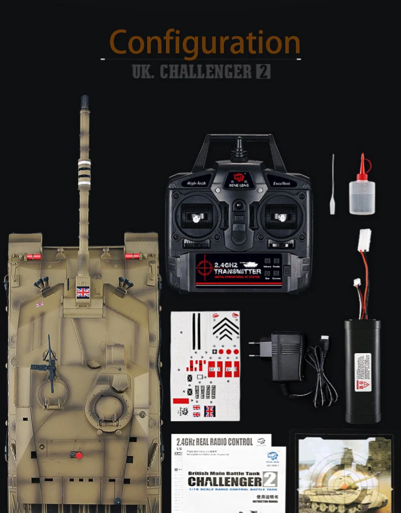 1/16 2,4G smoke British Challenger II can launch cannonball RC battle tank, полностью Металлическая Экипировка, уличная детская игрушка, Подарочный цвет