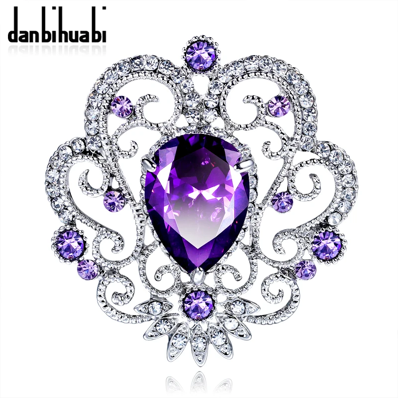 Top Luxury Sliver /Purple Water Drop Crystal Brooches for Women Fashion jewelry lapel pin Valentine's Day Gifts | Украшения и