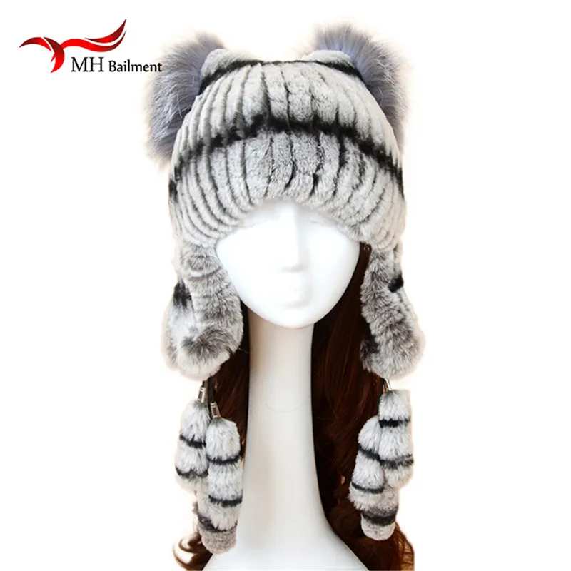 Лидер продаж Женская Зимняя Шапка бини ручной работы в полоску женская меховая