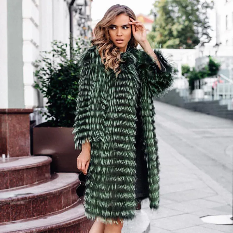 Green Tatyana Furclub новые парки из натурального меха серебристой лисы Повседневная Женская одежда зимняя новая верхняя одежда пальто из меха лисы 90 см Длинные куртки из натурального меха - Цвет: Green