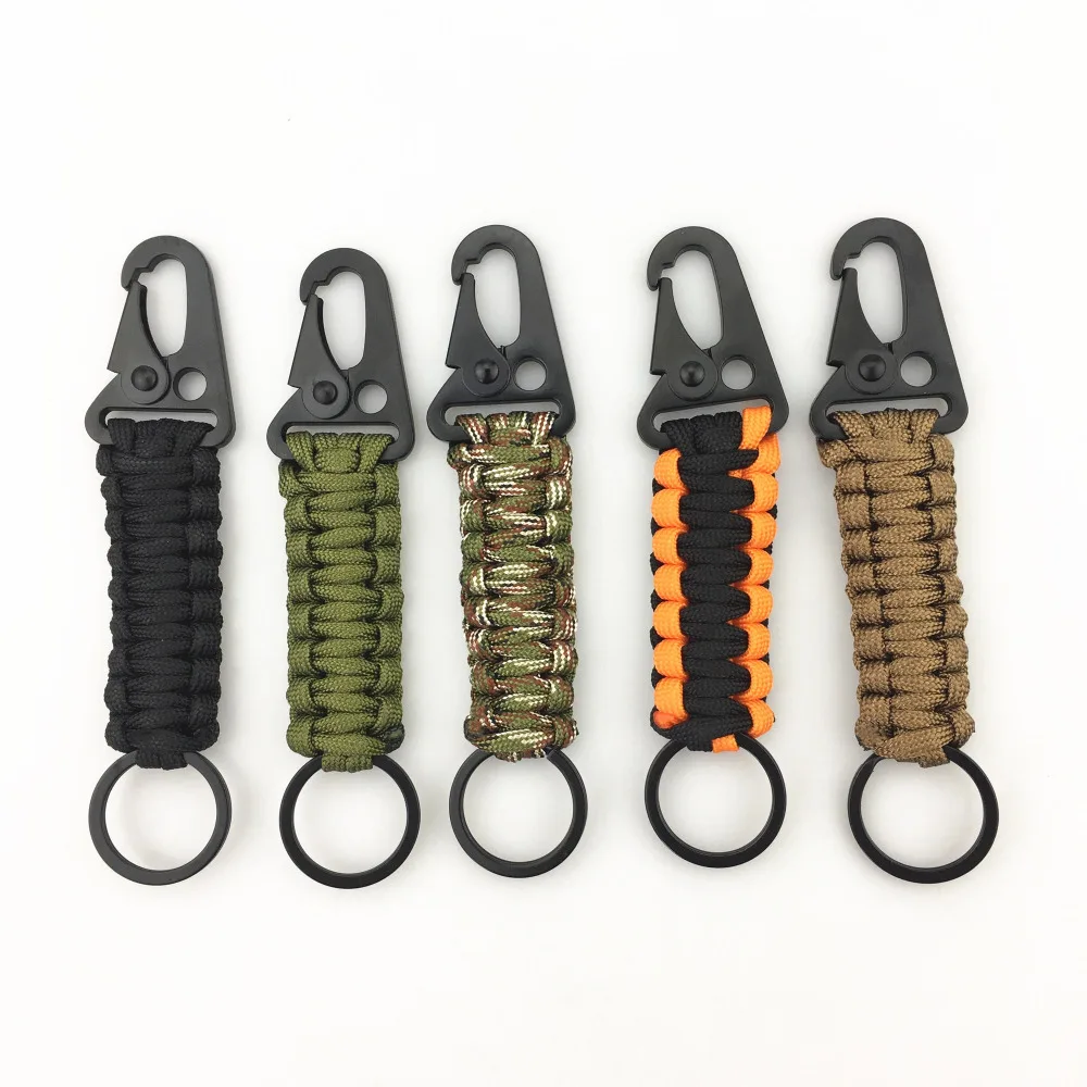 

Rope Keychain Outdoor Camping Survival Kit Military Parachute Cord Emergency Knot Key Chain Ring Camping Carabiner EDC Tool