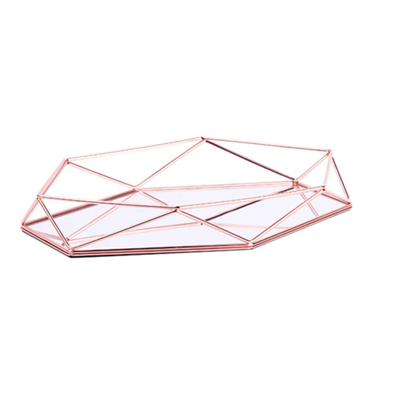 rose gold Скандинавском стиле стекло медь Геометрическая Шестигранная корзина для хранения коробки простота Стиль Домашний Органайзер ювелирные изделия ожерелье коробка - Цвет: rose gold