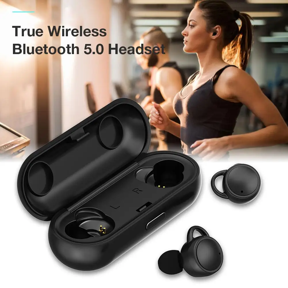 Black Bluetooth Беспроводной наушники двойной наушники-вкладыши стерео наушники-вкладыши Мини зарядки отделение IPX5 водостойкий закупка - Цвет: Black