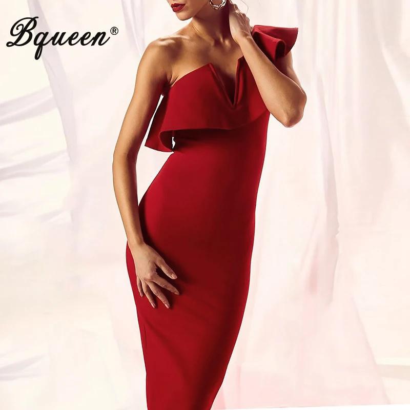 Bqueen женское Бандажное платье на одно плечо модное асимметричное с оборками без