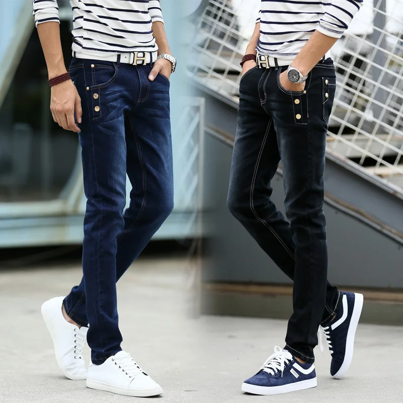 Стрейчевые джинсы мужские весенние повседневные облегающие байкерские уличные