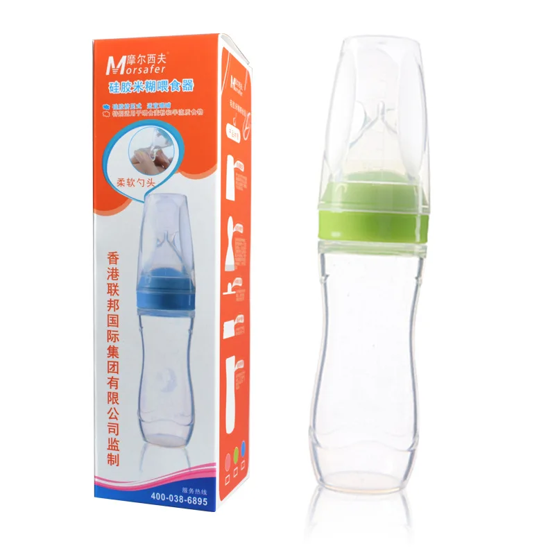 Morsafe 120ml Safety Silicone Baby Bottle With Spoon Food Supplement Rice Cereal Bottles Squeeze Milk Feeding Cup | Мать и ребенок