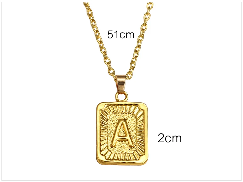 SRCOI Gold Stainless Steel Letter Pendant Necklace Custom Initial Alphabet Choker Necklaces For Women Square Necklaces Bijoux