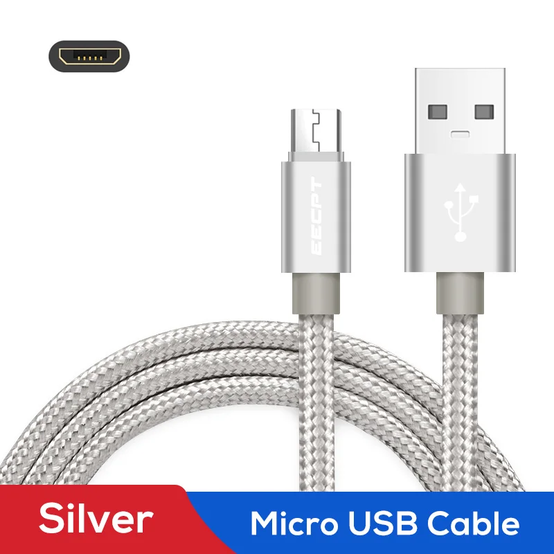 Silver EECPT Micro USB кабель провод для быстрого заряда данных телефон зарядное устройство кабель для samsung S7 S6 Xiaomi Redmi 4 Note 5 Android Microusb шнур - Цвет: Silver