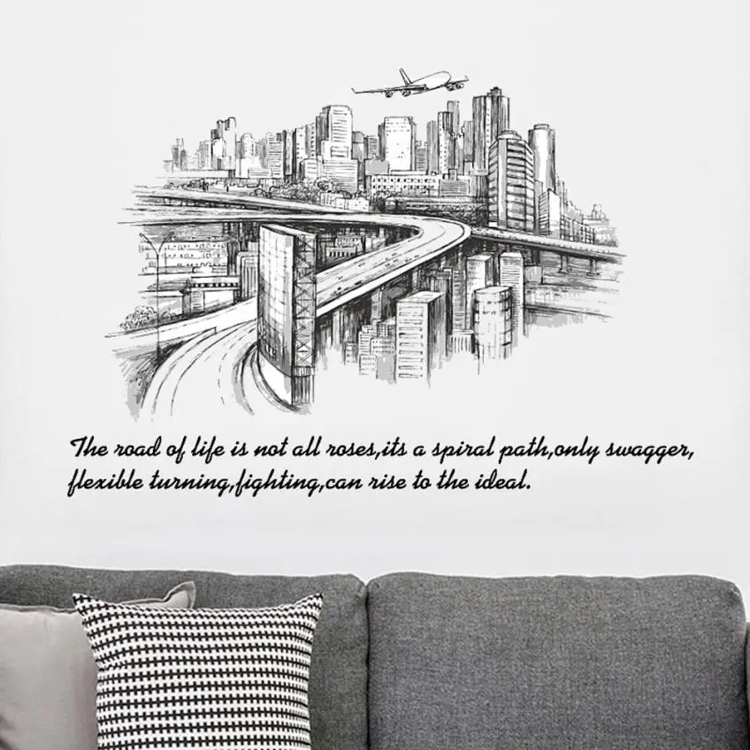 Home Decor City Sketch Silhouette Background Wall Decoration Removable Stickers wall sticker Deco mirror AU10 | Дом и сад